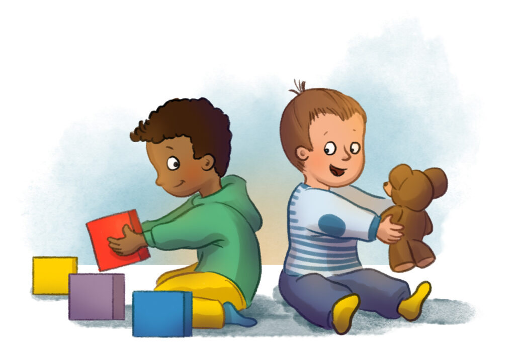 Illustration von zwei Kindern beim spielen