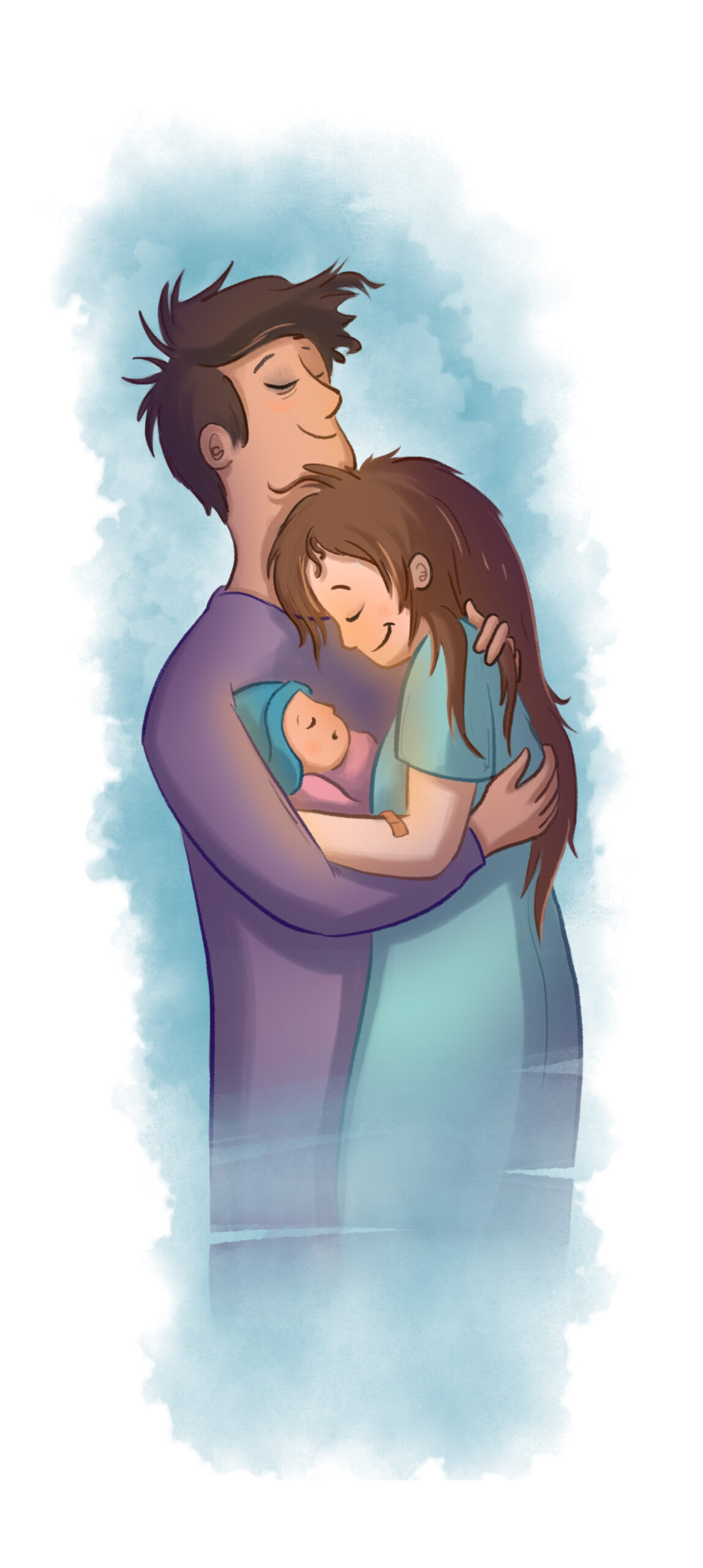 Illustration einer Familie die sich umarmt