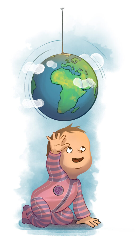 Illustration eines Kindes unter einer Weltkugel