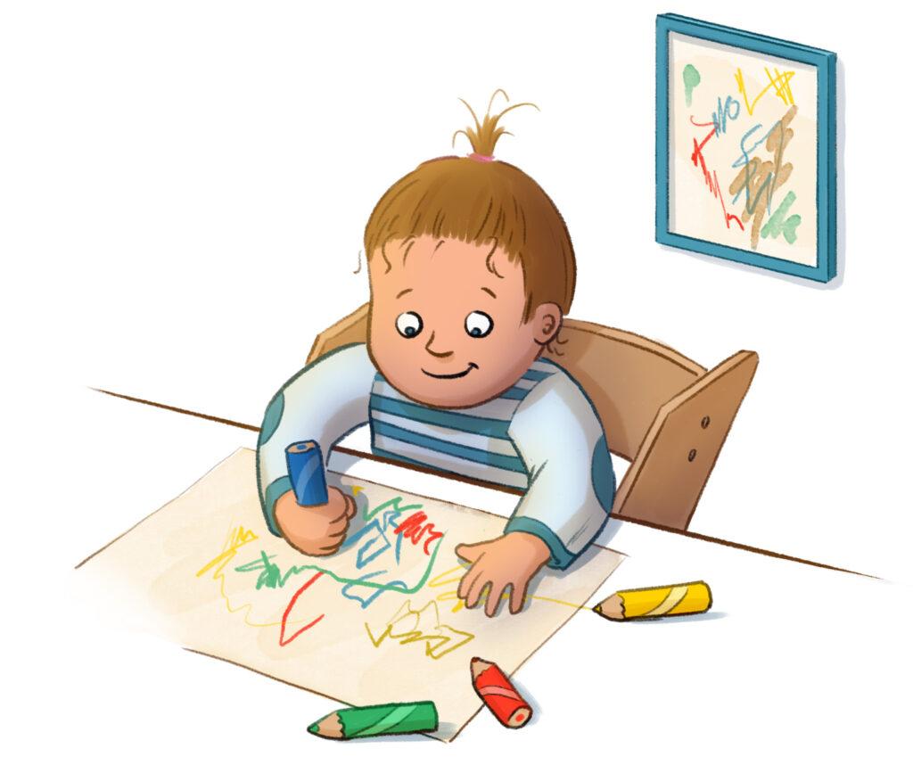 Illustration eines Kindes beim Malen