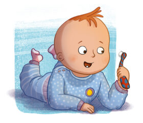 Illustration eines Kindes mit einer Zahnbürste in der Hand