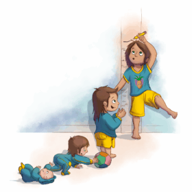 Illustrationen von Säugling bis Kind mit 3 Jahren, die das Ausfachsen symbolisieren.
